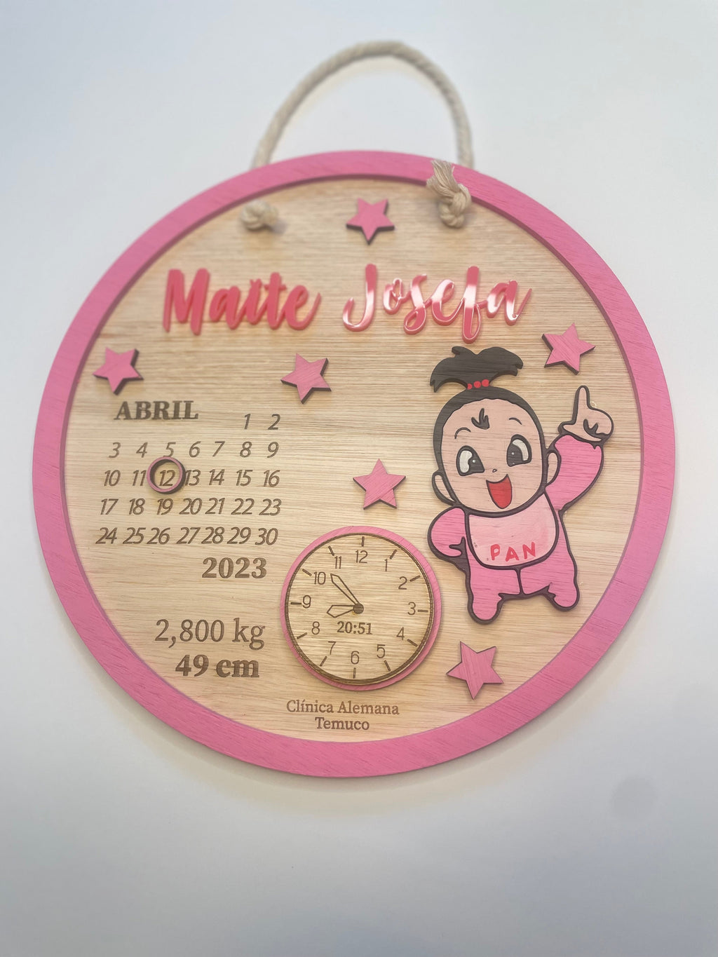 Cartel con datos de nacimiento de Baby Pan