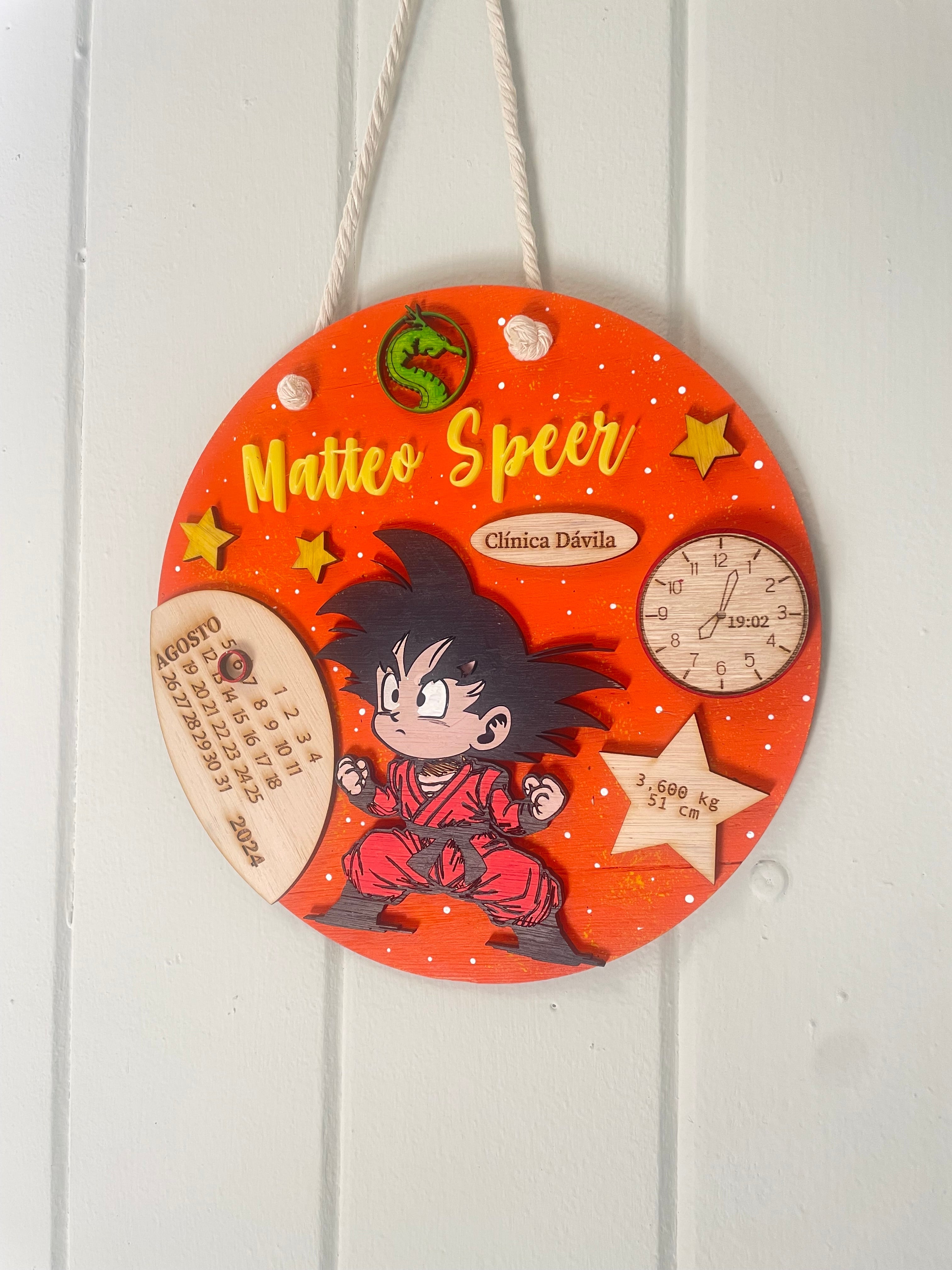 Cartel con datos de nacimiento goku